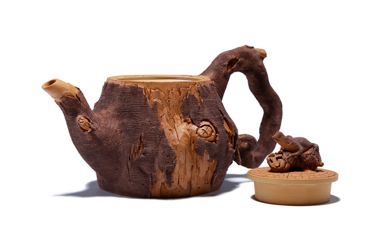 仿木外皮紫砂壺，創(chuàng)意木樁手工雕刻紫砂壺
